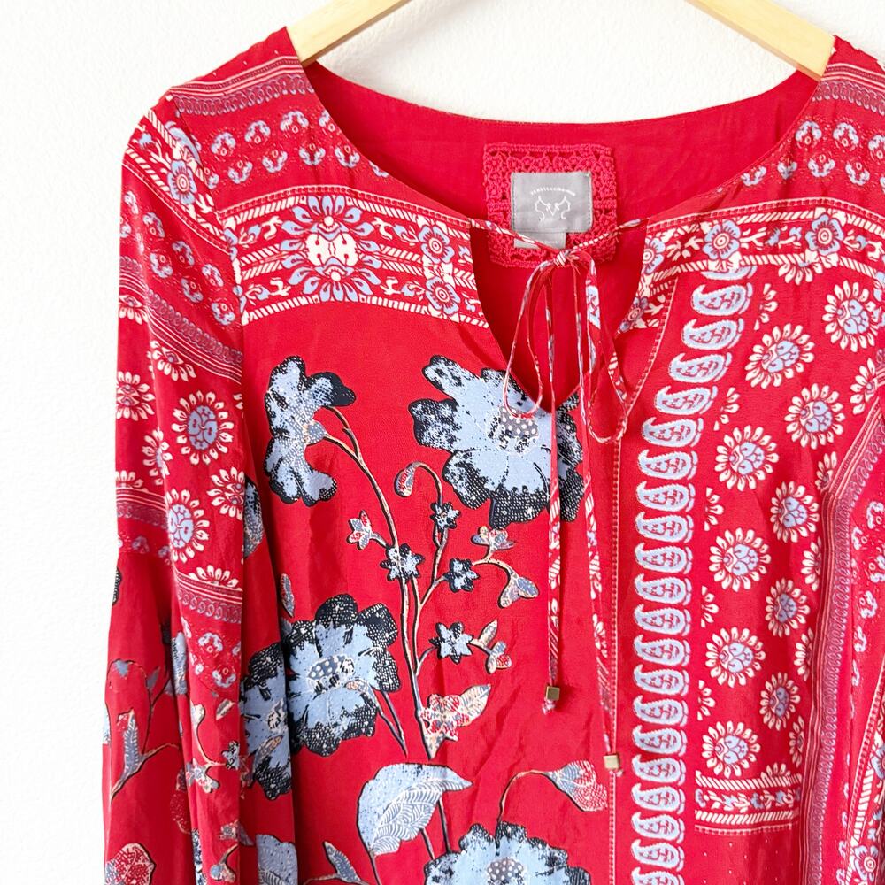 ANTHROPOLOGIE x VANESSA VIRGINIA | Floral Bell Sleeve Peasant Dress Silk | 10 - Picture 3 of 9